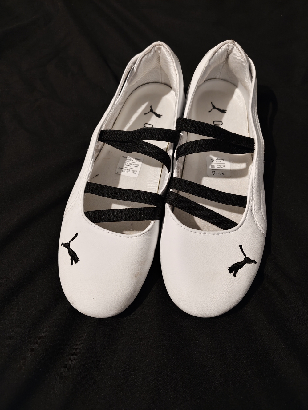 Puma White Ballet Flats with Black Straps